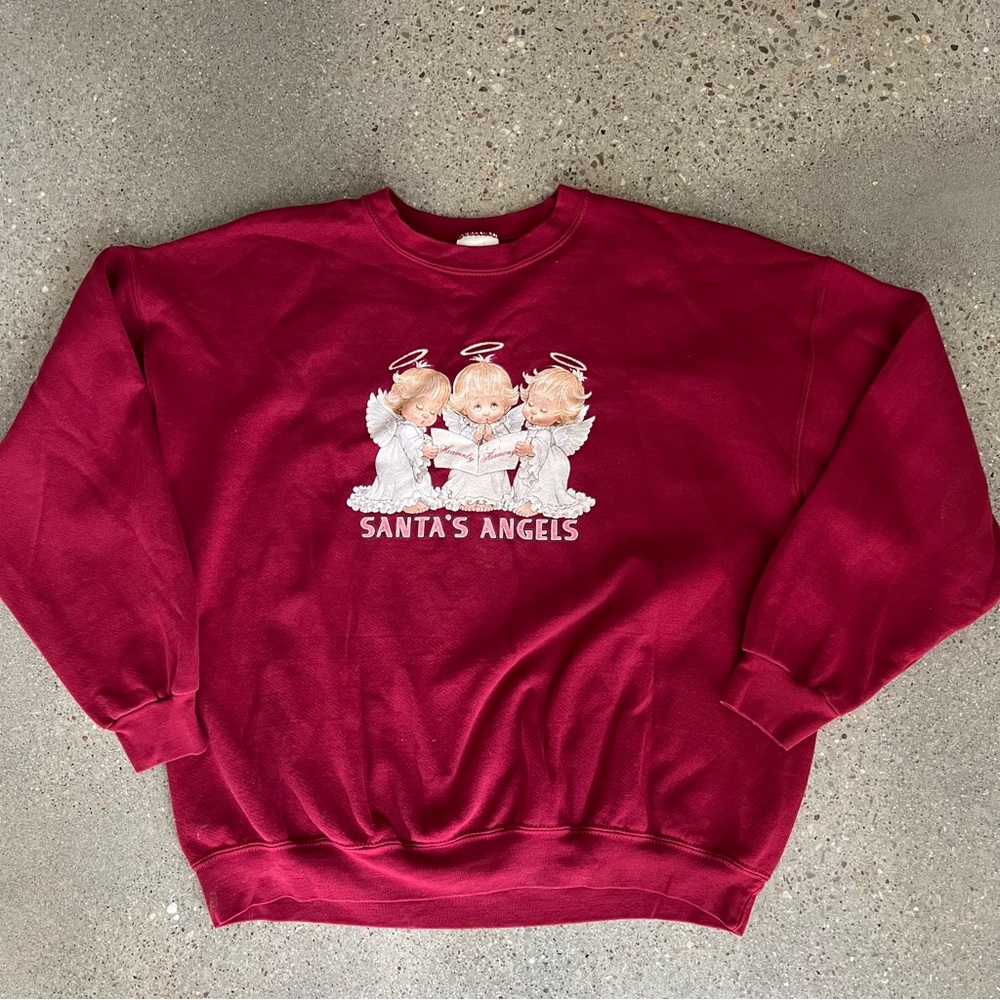 LEE Santa’s Angels Maroon Vintage Christmas Sweatshirt XL